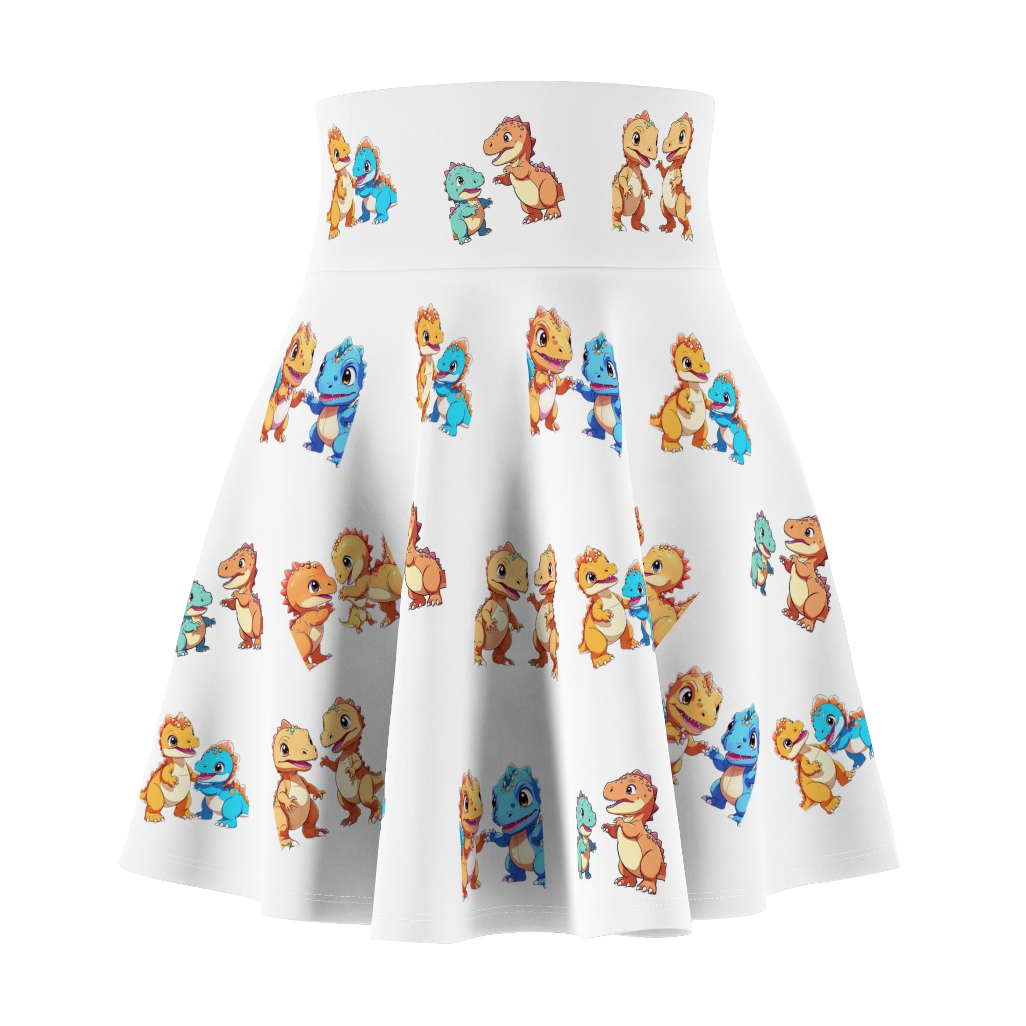 Cute Dino Family Skater Skirt | Cartoon Dinosaur Pattern