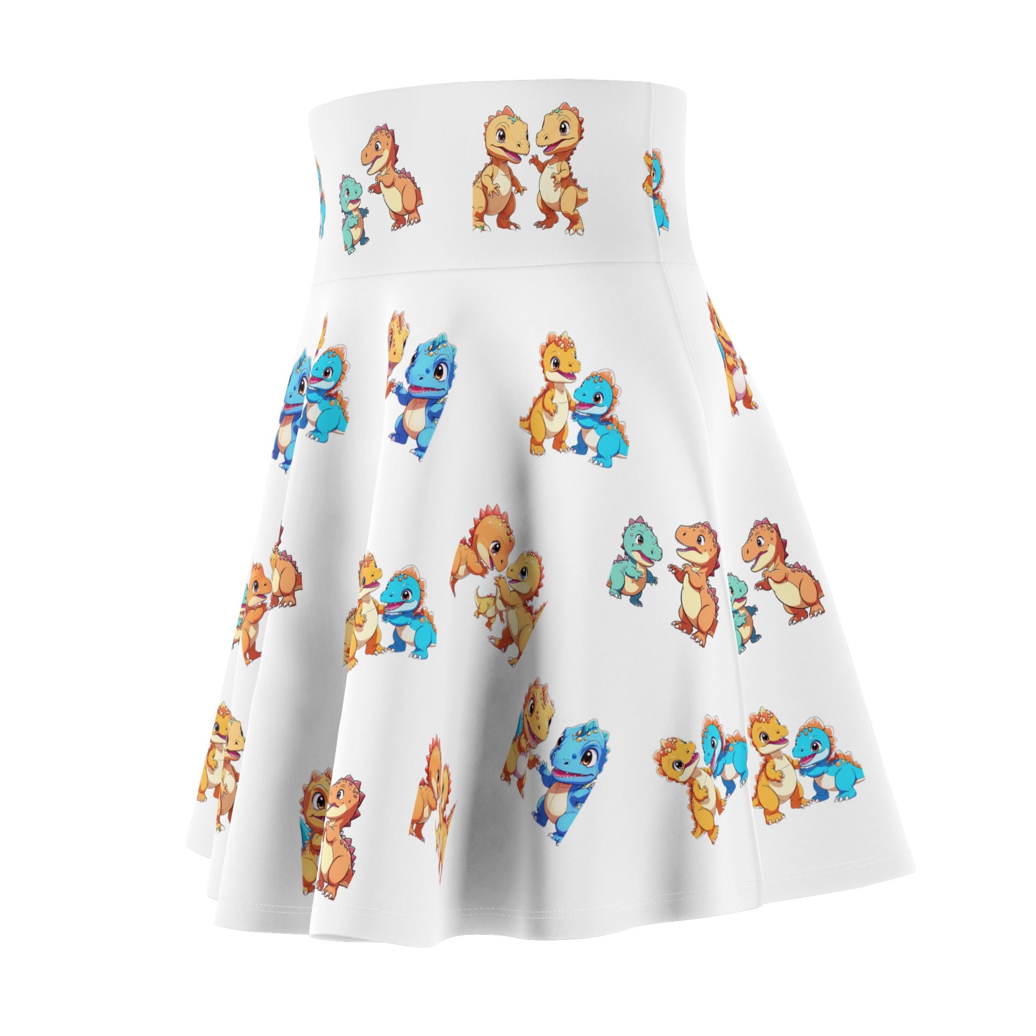 Cute Dino Family Skater Skirt | Cartoon Dinosaur Pattern