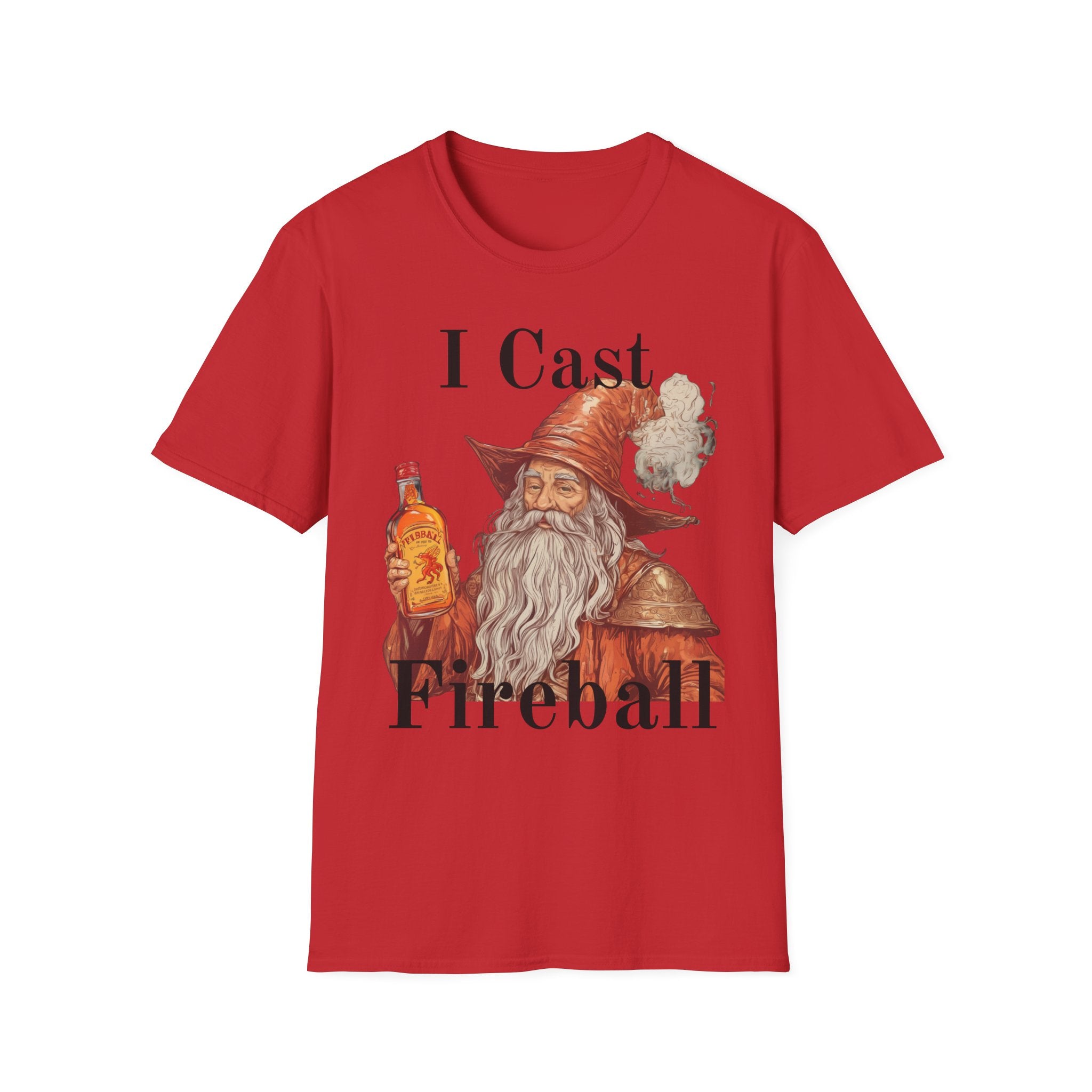 I Cast Fireball Wizard Illustration T-Shirt | Fantasy Mage Drinking Fireball