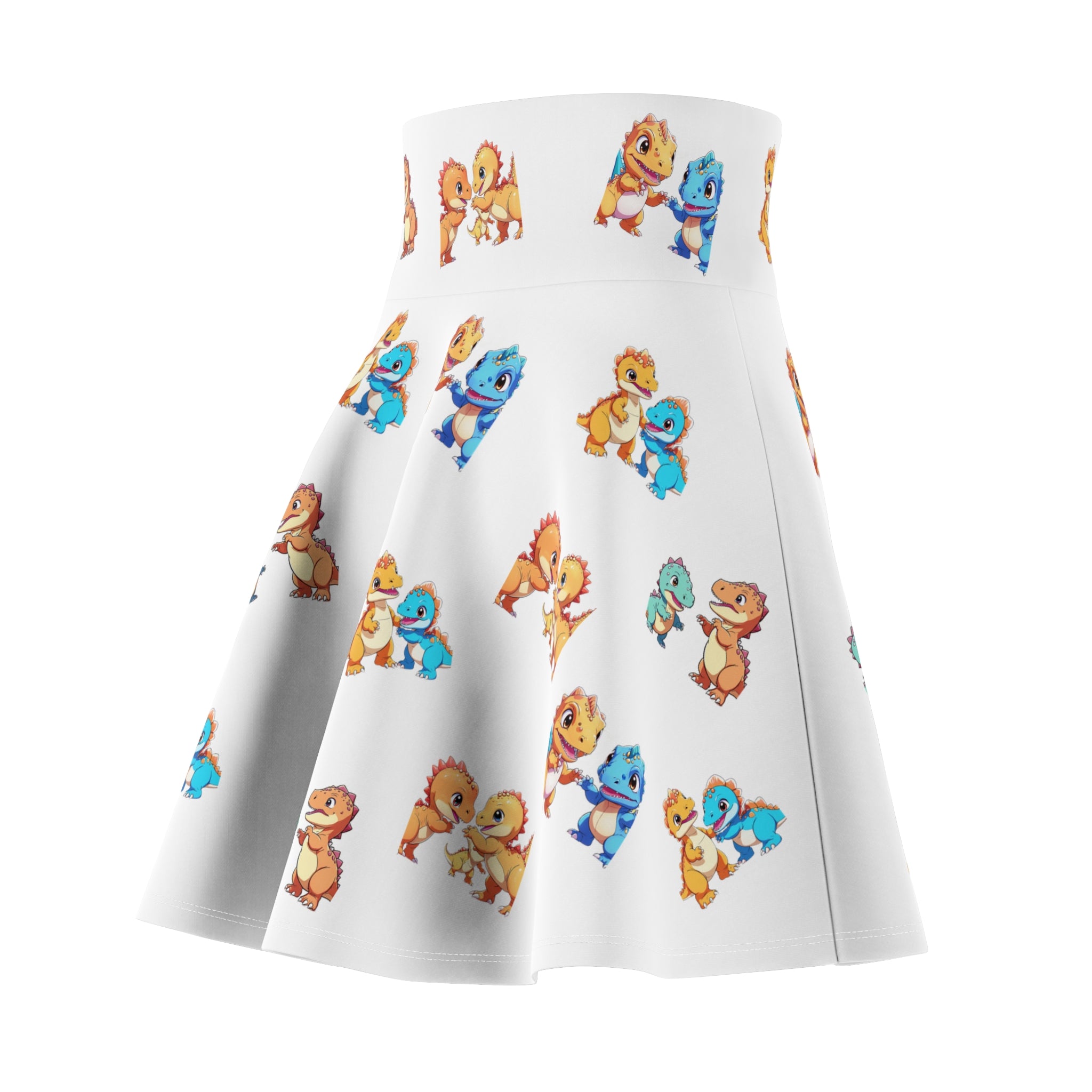 Cute Dino Family Skater Skirt | Cartoon Dinosaur Pattern