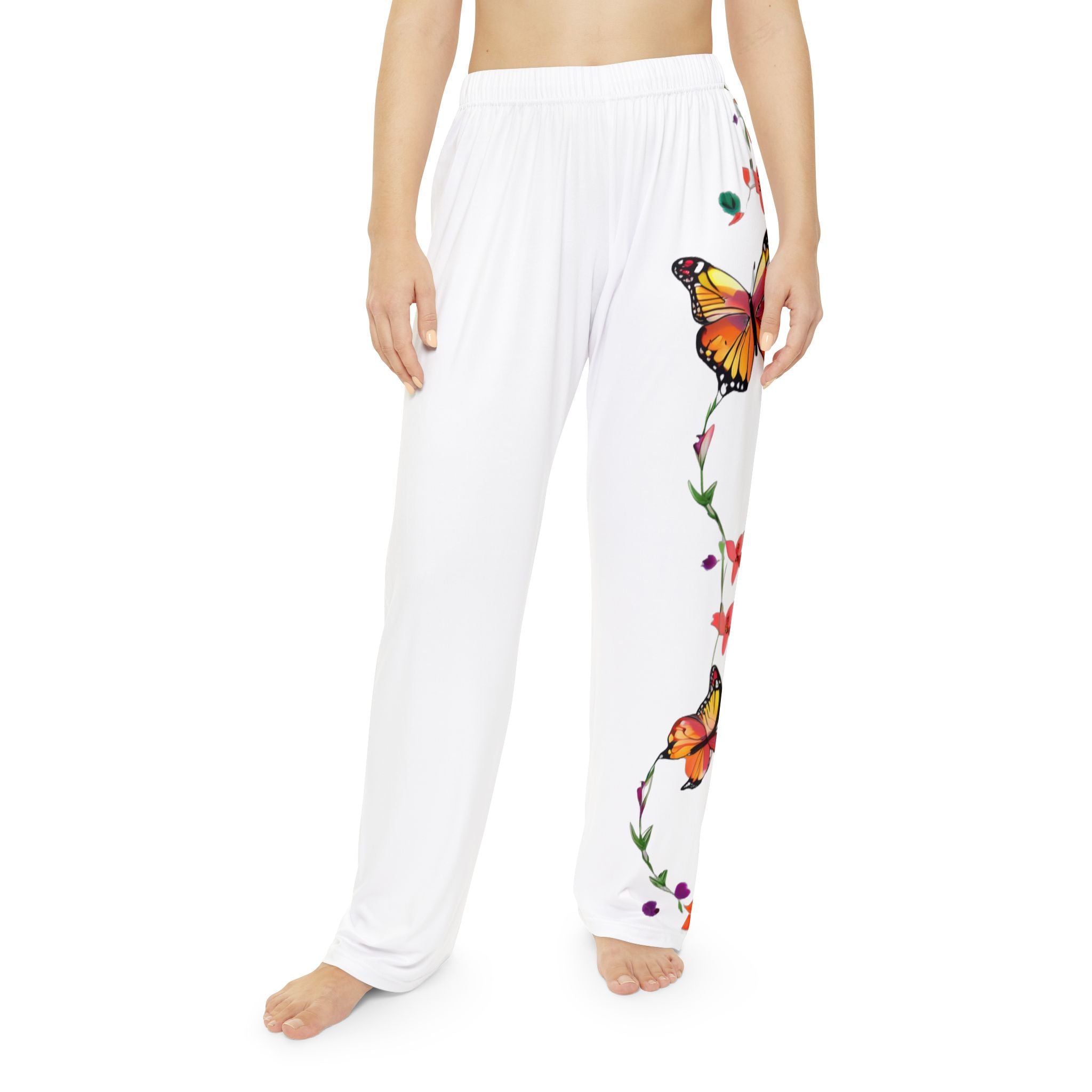 Butterfly Floral Women's Pajama Pants — Soft White Lounge Sleepwear