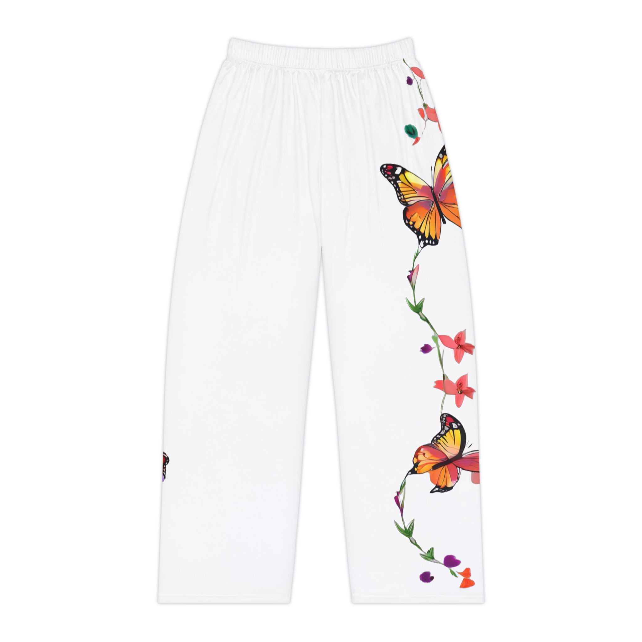 Butterfly Floral Women's Pajama Pants — Soft White Lounge Sleepwear