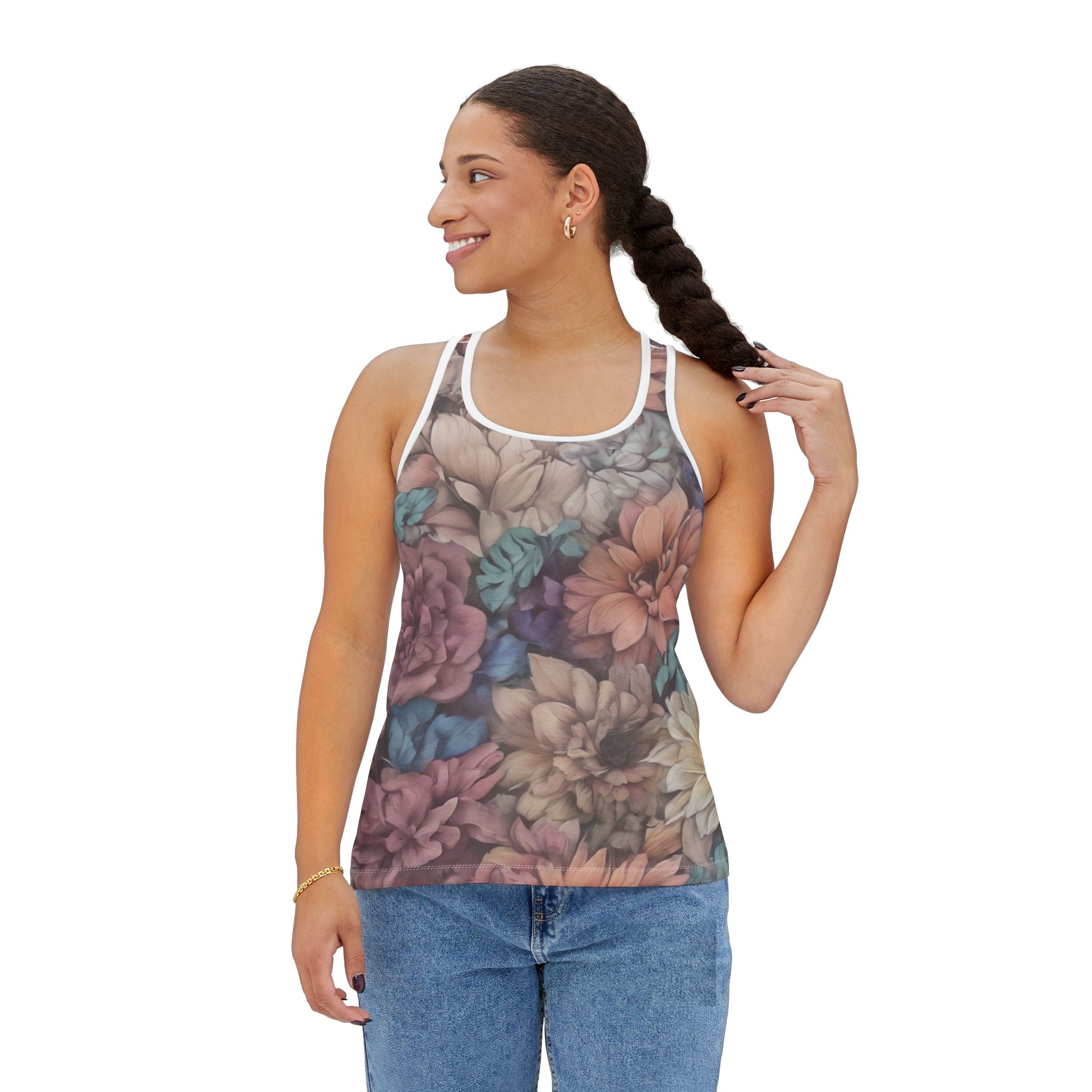 Floral Watercolor Racerback Tank Top — Pastel Bloom All-Over Print Spring Time