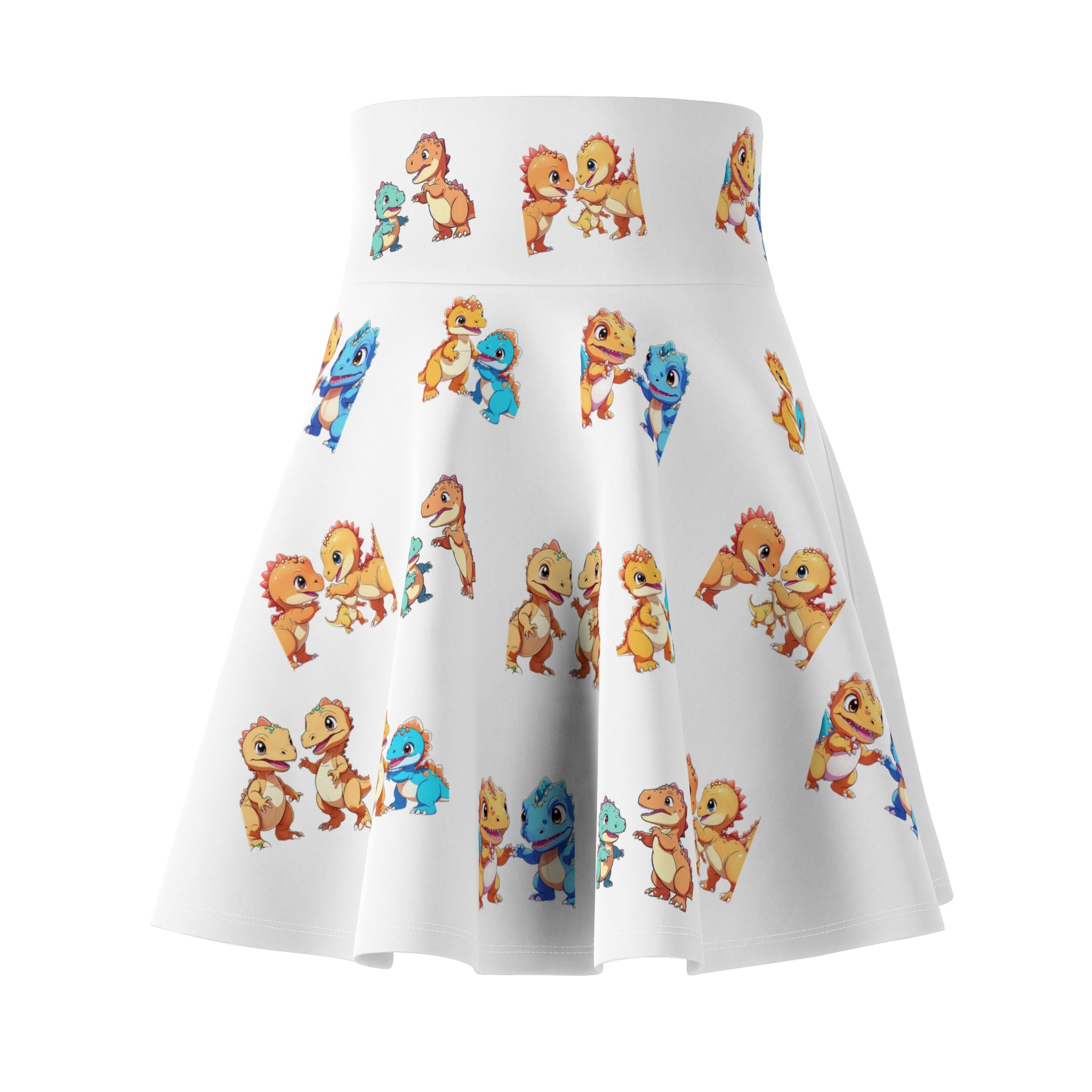 Cute Dino Family Skater Skirt | Cartoon Dinosaur Pattern