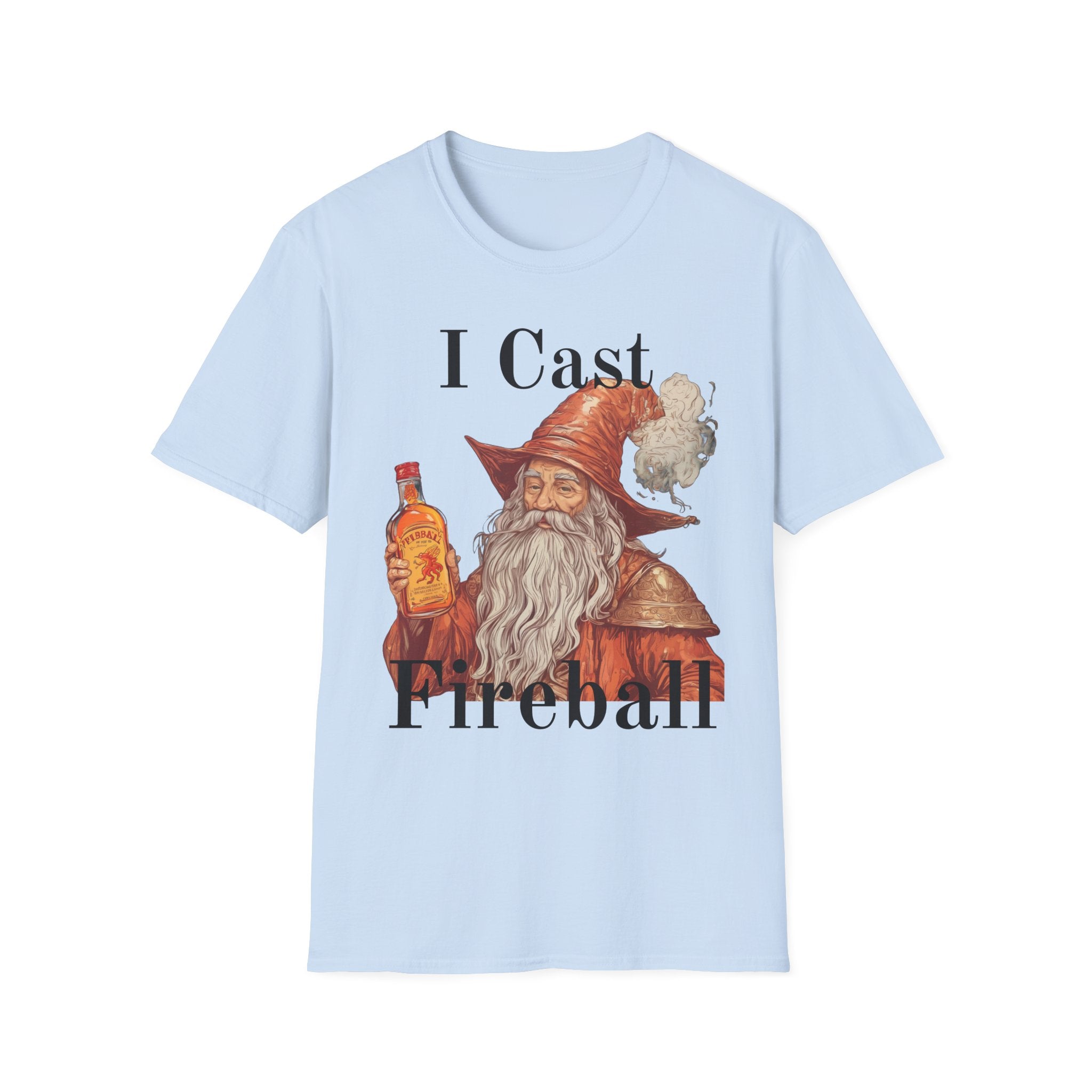 I Cast Fireball Wizard Illustration T-Shirt | Fantasy Mage Drinking Fireball